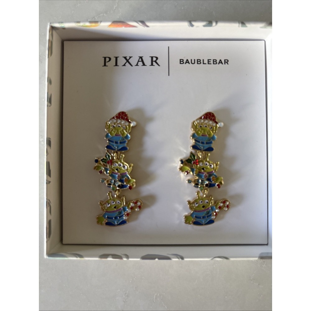 Pixar x BaubleBar Toy Story Alien Christmas Dangle Earrings Disney Holiday NIB